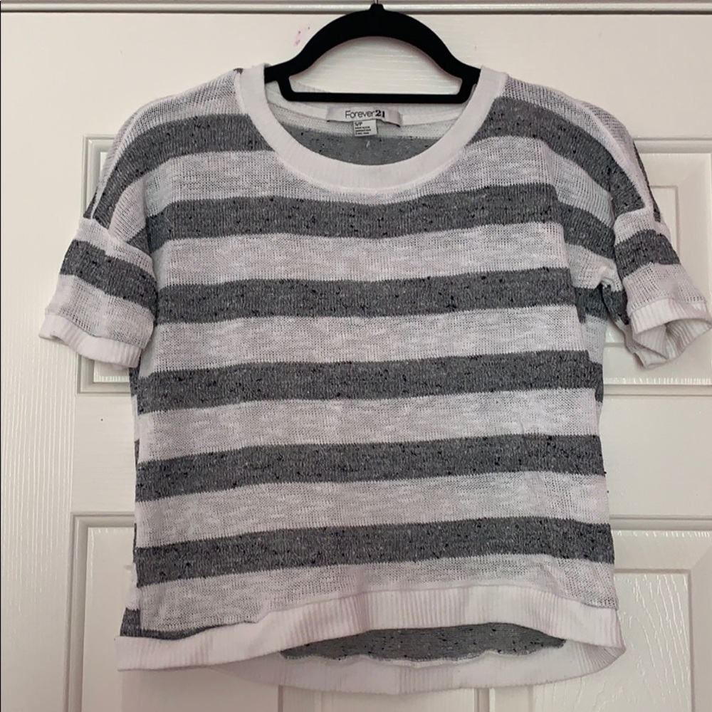 Grey and White Striped Boxy Tee